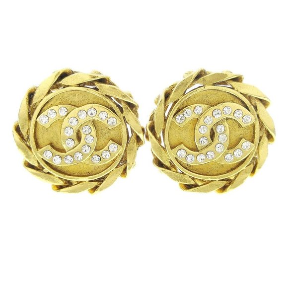 Chanel Rhinestone Earrings Clip-On Gold - Picture 6 of 6